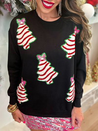 Women's Christmas Tree Decoration Sequin Sweatshirt Casual Loose Top