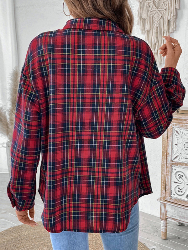 Women's Retro Casual Plaid Check Cardigan Shirt Jacket