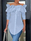 Simple solid color one-shoulder ruffled shirt top