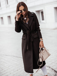 Autumn and winter simple long-sleeved V-neck tie jacket for women