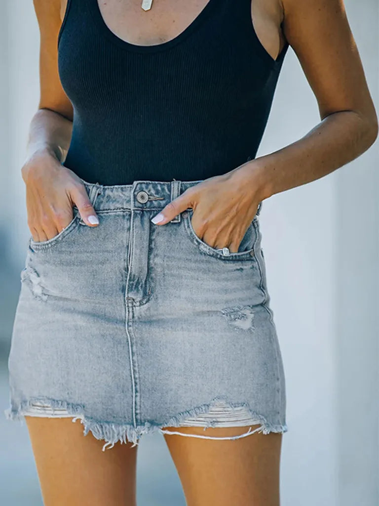 Women's New Casual Ripped Denim Skirt