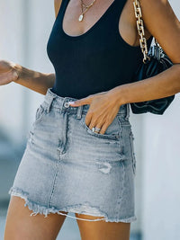 Women's New Casual Ripped Denim Skirt