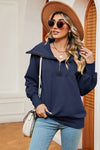 Half Zip Lantern Sleeve Sweatshirt