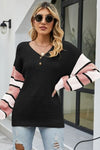 Color Block V-Neck Dropped Shoulder Sweater