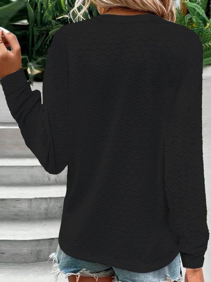 Eyelet Notched Long Sleeve T-Shirt