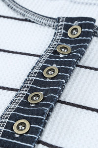 Striped Waffle Knit Henley Long Sleeve Top