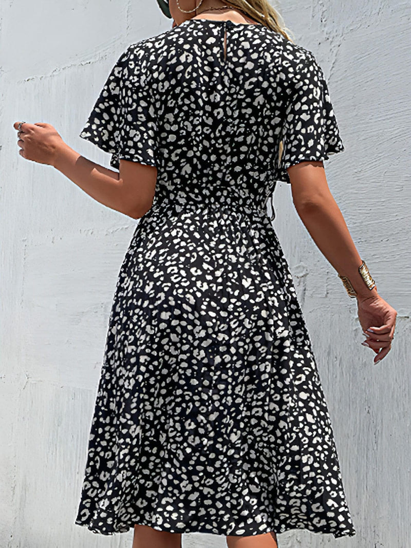 Temperament women's black retro floral dress