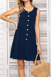 Decorative Button Scoop Neck Sleeveless Tiered Dress