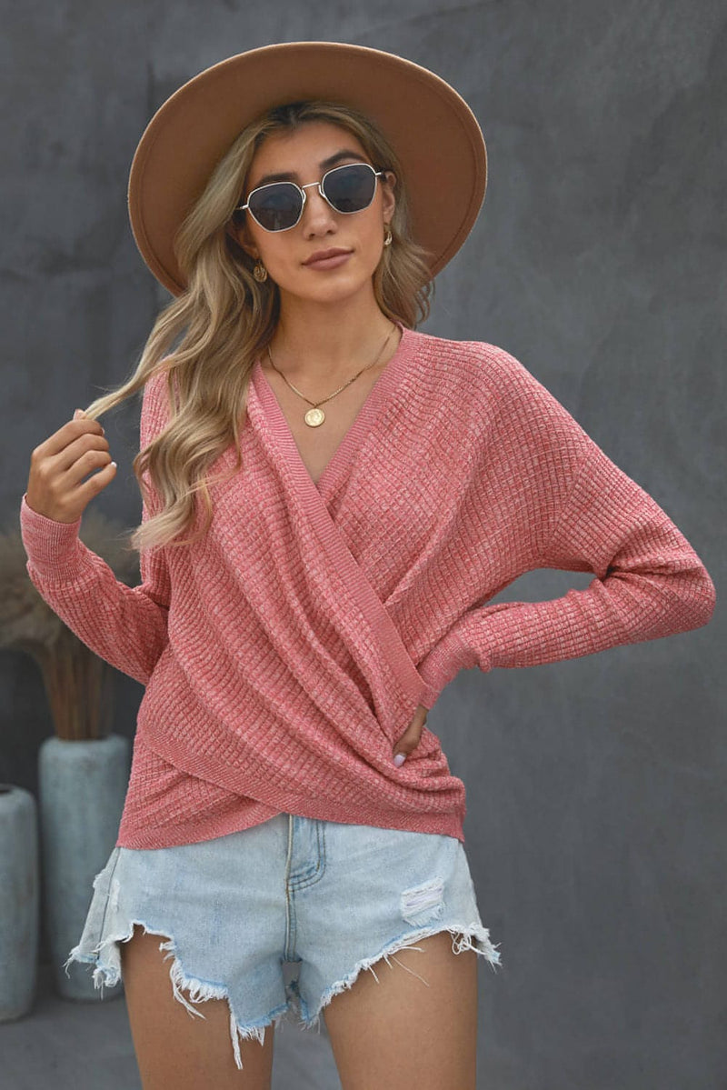 V Neck Wrap Front Knitted Top