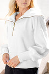 Pocketed Quarter Zip Collared Neck Sweatshirt