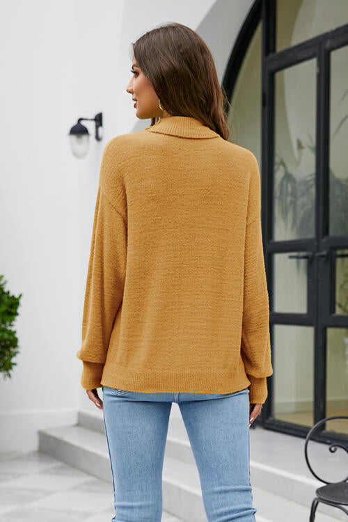 Mock Neck Dropped Shoulder Long Sleeve Sweater