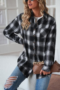 Plaid Button Up Dropped Shoulder Outerwear