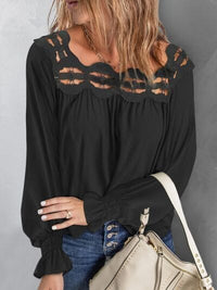 Cutout Square Neck Long Sleeve Blouse