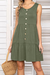 Decorative Button Scoop Neck Sleeveless Tiered Dress