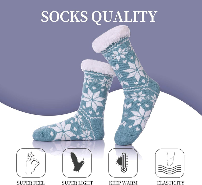 Women'S Slipper Socks with Grippers Soft Cozy Fleece Lined Socks Winter Warm Fuzzy Non Slip Socks for Women