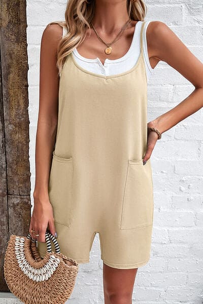 Spaghetti Strap Romper with Pockets