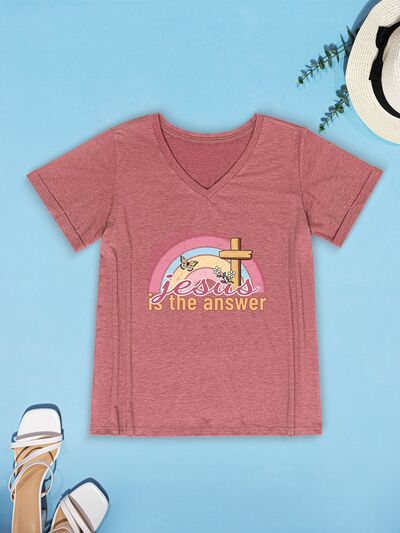 JESUS IS THE ANSWER V-Neck Short Sleeve T-Shirt
