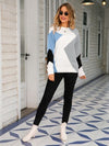 Color Block Round Neck Dropped Shoulder Sweater