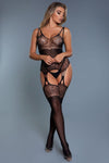 1 Pc Multiple Strapped Top Attached Garters And Mid-high Stockings With Floral Design - Everydayswear
