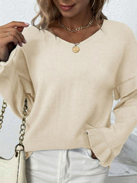 Layered Flounce Sleeve V-Neck Sweater (more color options)