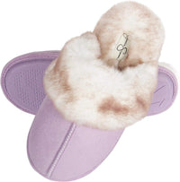 Women'S Comfy Faux Fur House Slipper Scuff Memory Foam Slip on Anti-Skid Sole