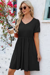 V-Neck Balloon Short Sleeve Dress