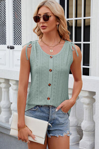 Eyelet Round Neck Wide Strap Tank