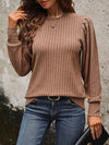 Ribbed Round Neck Long Sleeve T-Shirt