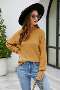 Mock Neck Dropped Shoulder Long Sleeve Sweater