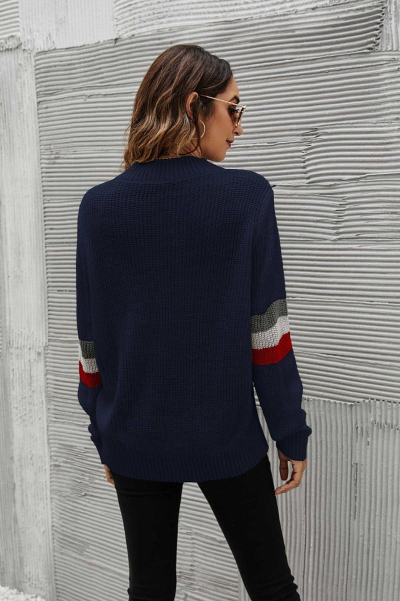 Feeling You Best Striped Cable-Knit Round Neck Sweater