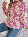 Printed Tie Neck Flounce Sleeve Blouse