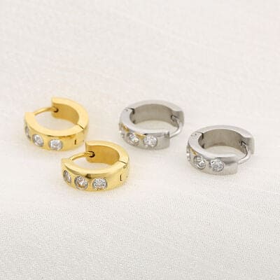 Stainless Steel Rhinestone Huggie Earrings