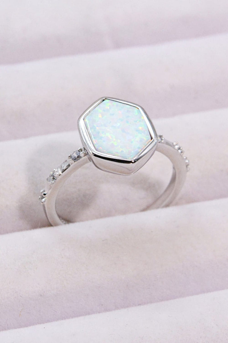 Opal Hexagon 925 Sterling Silver Ring