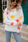 Star Pattern Round Neck Fuzzy Sweater