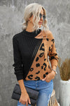 Leopard Block Turtleneck Sweater