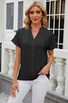 Notched Short Sleeve Blouse