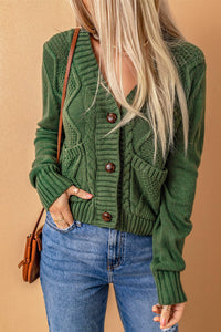 Mixed Knit Button Down Cardigan with Pockets