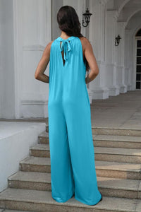 Double Take Full Size Tie Back Cutout Sleeveless Jumpsuit