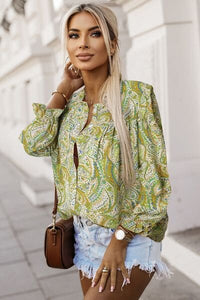 Printed Frill Flounce Sleeve Shirt