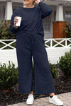 Double Take Full Size Textured Long Sleeve Top and Drawstring Pants Set