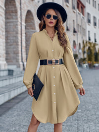 V-neck solid color cardigan long-sleeved waist dress