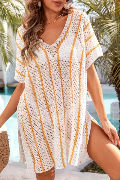 Openwork V-Neck Short Sleeve Cover Up