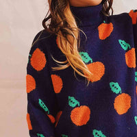 Fruit Pattern Turtleneck Dropped Sweater