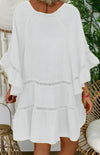 Women's 3/4 Sleeve Cotton Linen V-Neck Loose Button Cutout Plus Size Top Dress