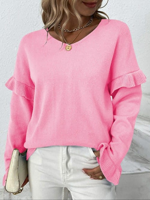 Layered Flounce Sleeve V-Neck Sweater (more color options)