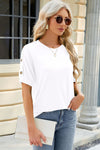 Round Neck Buttoned Short Sleeve T-Shirt