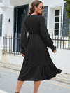 Swiss Dot V-Neck Smocked Lantern Sleeve Ruffle Hem Dress