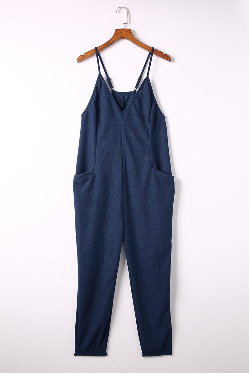 Spaghetti Strap Deep V Jumpsuit with Pockets