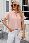 Notched Short Sleeve Blouse