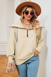 Half Zip Lantern Sleeve Sweatshirt